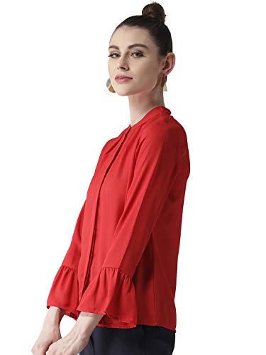 Image of Style Quotient Women Red Regular Fit Solid Casual Shirt-RED