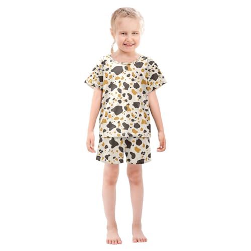 ALAZA Cow Black Print Pajamas Set Short Sleeve Cotton Sleepwear Summer Pjs 2 Piece 5-14Y3