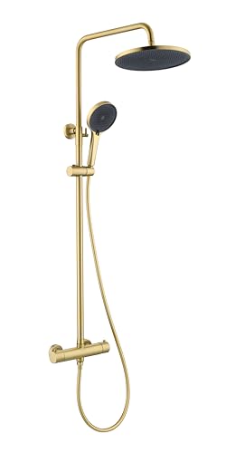 Friota Thermostatic Shower Mixer Brushed Gold 38C Anti Scald Shower Bar