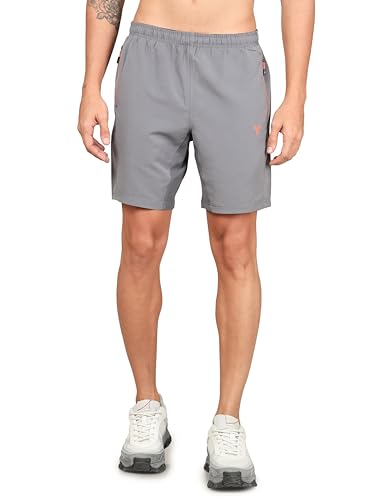 Image of TECHNOSPORT Men Solid Slim Fit Sports Shorts Techno LITE UPF50+ Polyester Mid Rise Drawstring Shorts Pant for Men Gym Workout Running Cricket Casual Quick Dry