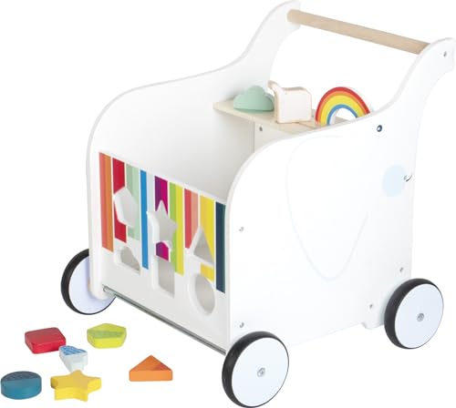 Chariot de marche éléphant en bois avec coffre à jouets pour amuser bébé dans le salon
