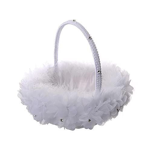LEMCC Cesta blanca para niña de flores, cesta de flores de plumas con asas, huevos, canasta de caramelos para decoración de bodas y fiestas Cover