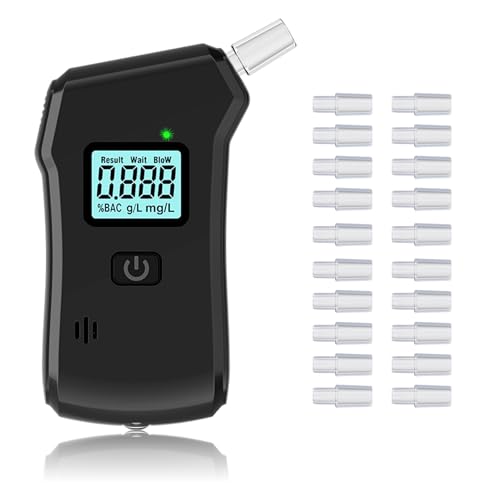 Alkoholtester, Promillemessgerät, Polizeigenau Alkoholmessgeräte mit 20 Mundstücken Blauer LCD-Anzeige Alkohol Tester für Den Einsatz zu Hause Oder Auf Partys