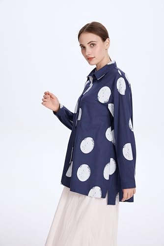 Minibee Women's Button Down Tunic Tops Polka Blouse Cotton Shirt4