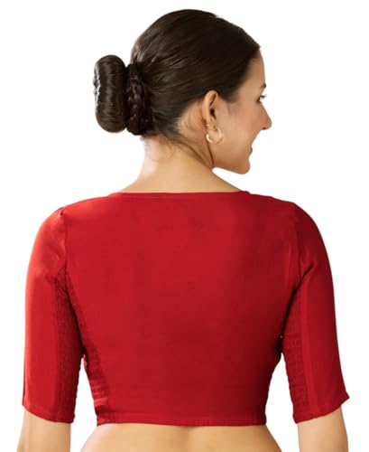 Studio Shringaar Women's Cotton Silk Stretchable (Smocked) Readymade Saree Blouse, Red, 42