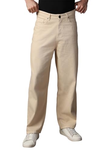 Image of High Star Men Cotton Washed Loose Fit Casual Mid-Rise Jeans