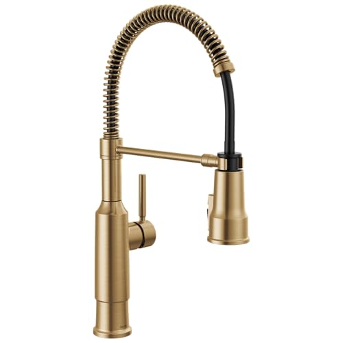 Delta Theodora Pro Style Commercial Kitchen Faucet with Pull Down Sprayer, Single Hole Brushed Gold...