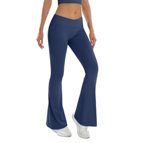 Leggings évasés haute yoga pantalon décontracté femme navy en taille XL