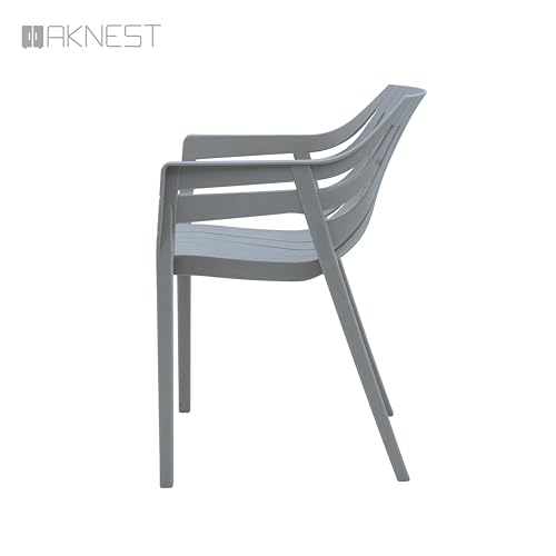 Image of OAKNEST Supreme Spectrum Plastic Arm Chair - Modern Slatted Stackable Chair for Living Room, Dining, Garden, Balcony, Restaurant & Cafe | Indoor Outdoor Designer Chair, Set of 2, Champagne