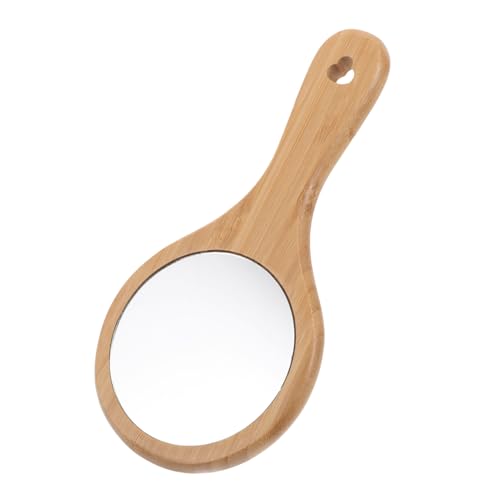 Espejo de maquillaje portátil de madera pequeño redondo