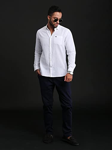Image of THE BEAR HOUSE Men's Tbh Cotton-Linen Summer Shirt |White |L |TBH-Compass-WH-L |
