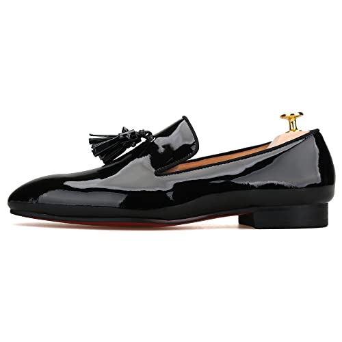 FERUCCI Men Black Leather Spiked Tassel Slippers Loafers Flats Prom Wedding Shoes - Main Image