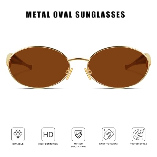 GRFISIA Retro Oval Sunglasses for Women Metal Frame Trendy Classic Shades UV400 Protection3