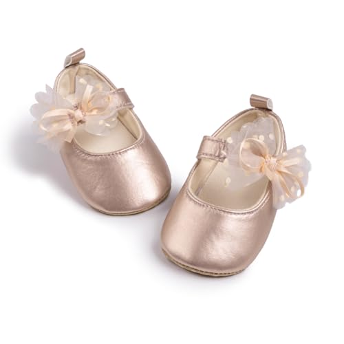 Image of Meckior Infant Baby Girls Soft Sole Bowknot Princess Wedding Dress Mary Jane Flats Prewalker Newborn Light Baby Sneaker Shoes