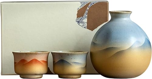 Sake Set, Sake Cup 3-Piece Set Japanese Handmade Ceramic Sake Set Gift, Ceramics1 Sake Bottle and 2 Sake Cups, Gift Package