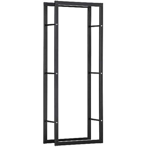 HOMCOM Metal Firewood Log Holder Rack Cover