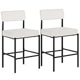 HOOBRO Bar Stools Set of 2, 25.2' Counter Height Bar Stools, with Upholstered Sponge Cushion and Adjustable Feet, Counter Height Barstools, for Dining Room, Kitchen, Cafe, White and Black BW99BY01