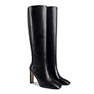 LEHOOR Women Knee High Chunky Heel Boots Matte Leather Square Closed Toe Slip On High Heeled Dress Shoes Sexy Trendy for Ladies 4-11 M US