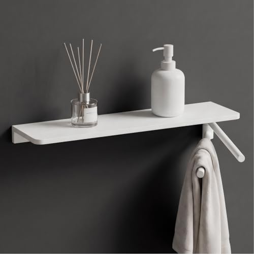 doporro Porte-Serviettes Mural, 2 Barres Pliable, avec Étagère de Douche Blanc, Rangement Serviettes, à Visser, en Alliage d'Aluminium, Salle de Bain...