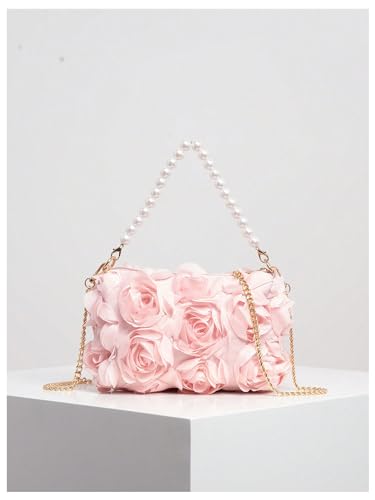 Image of Verdusa Women's 3D Flower Pearl Top Handle Clutch Purses Evening Handbags Crossbody Bag