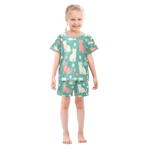 senya Color Cat on Green Dot Summer Pajamas Set Short Cotton Sleepwear 2 Piece3