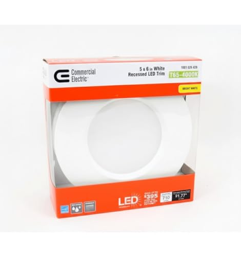 Commercial Electric 5 and 6 Inch LED Recessed Trim Light Can Light, T65-4000K, Bright White, 710 Lumens, Aluminum, Dimmable, Wet Location Rated (Standard, 4, Count)