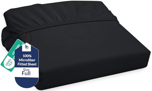 Image of Royale Linens Fitted Sheet Full - Ultra Soft 1800 Brushed Microfiber - Hotel Luxury Bottom Sheets - Wrinkle Free & Fade Resistant - Deep Pocket Fitted Sheet Only (Full, Black)