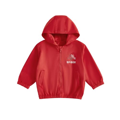 Hooded Jacket for Boy and Girls Fashionable Lightweight Spider Print Long Sleeve Zip Up Fall Coat