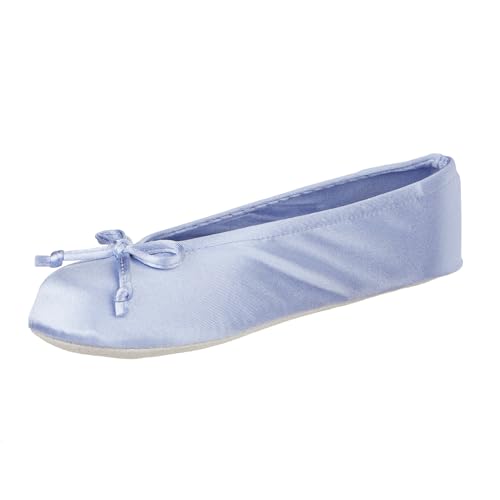 Image of Isotoner Women's Satin Ballerina Slippers with Classic Ribbon Bow and Suede Sole