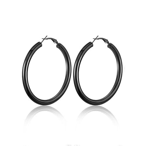 U7 Chunky Hoop Earrings for Women, Stainless Steel Hoops Earring, Classic Polished Thick Ear Jewelry, Black/Silver/Gold Hoop Earrings, 20/30/40/60/80m