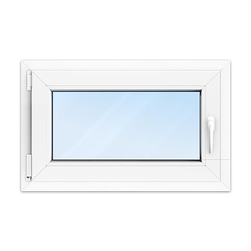 FENSTERVERSAND - Kellerfenster 80 x 40 Kunststofffenster Weiß - 2-fach Verglasung mit Klarglas - Dreh- & Kippfenster, Fenster Kunststoff - DIN links - BxH: 800x400 mm, 70 mm Profil