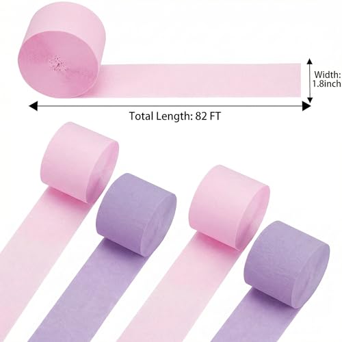 Image of Pink and Purple Crepe Paper Streamers 4 Rolls 328ft, Pack of Party Streamers for Mother's Day Decorations, Crepe Paper for Birthday, Wedding, Easter Party Decorations (1.8 Inch x 82 Ft /Roll)