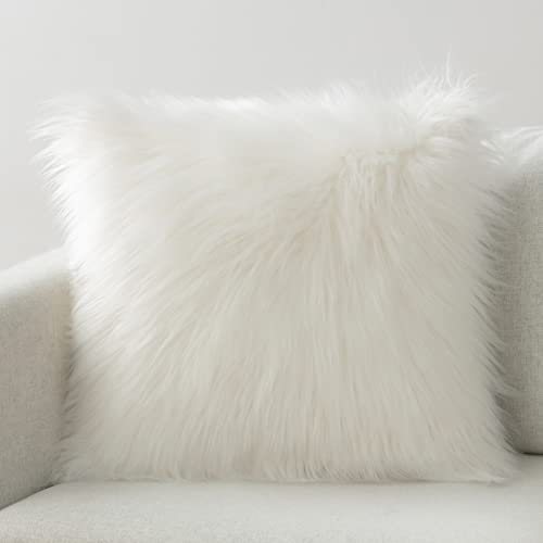 Image of Phantoscope Decorative Off-White New Luxury Series Merino Style Fur Throw Pillow Case Cushion Cover 20 inch x 20 inch