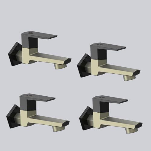 Image of RN PTMT Long Body Bib Cock for Bathroom | 15mm Long Body Foam Flow Water Tap with Flange | Luxury G20 Collection Faucet | High-Grade Engineering Polymer Tap (Graphite Black Dual, Pack of 4)