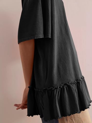 Tankaneo Womens Peplum Oversized Tshirt Summer Casual Pleated Shirt Dress Crew Neck Flowy Beach Tunic Tops2