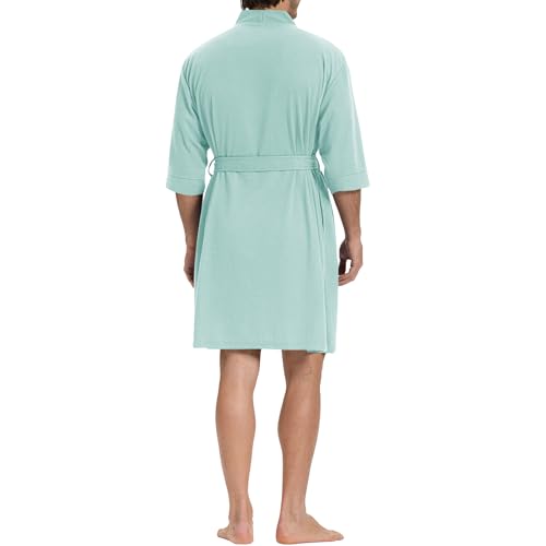 SIORO Mens Waffle Knit Lightweight Robe, Short Bathrobe with Pockets & 3/4 Sleeves, Kimono Loungewear for Summer & Spa2
