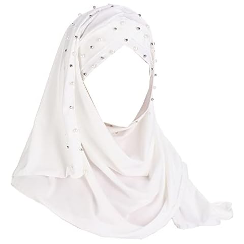 JDYaoYing Girls Hijab Scarf with Beads Muslim Hijab Long Turban Head Scarf Shawl Wrap for Women Cover