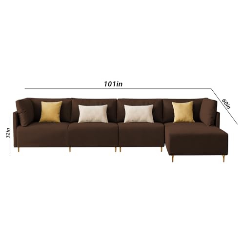 Image of Carina RHS 6 Seater L Shape Sofa Set for Living Room (Brown Fabric) Premium Fabric Sofa