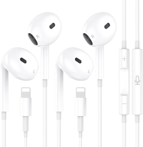 2 Pack Écouteurs Filaires pour iPhone, [Certifié MFi] Écouteurs Intra-Auriculaires, Casque Antibruit Stéréo HiFi avec Micro et Contrôle du Volume pour...