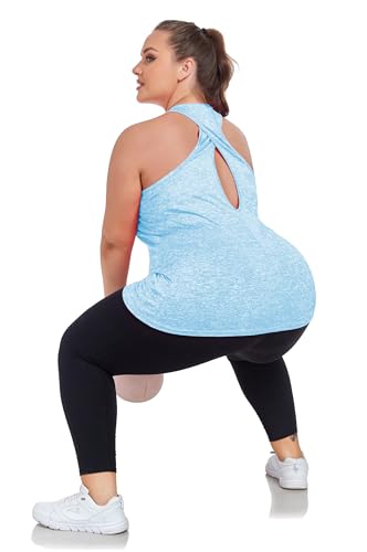 Image of ForHailey Women's Plus Size Cross Back Workout Tank Tops Athletic Shirts