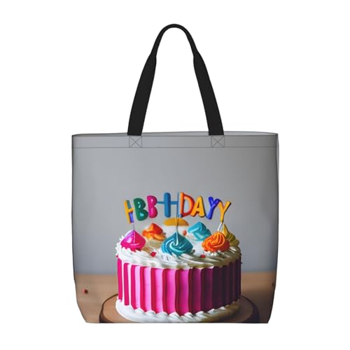 Happy Birthday Cake Print Women's Portable Tote Bag - Large Shopper for Beach,Travel,Gym | Summer Handbag