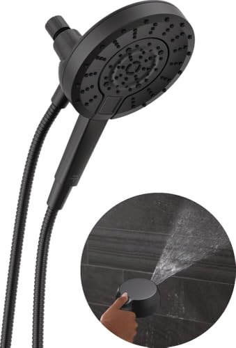 Image of Delta 5-Setting In2ition 2-in-1 Dual Shower Head with Handheld High Pressure ProClean Spray, Matte Black Detachable Shower Head with Hose, 1.75 GPM Flow Rate, Matte Black 75548BL