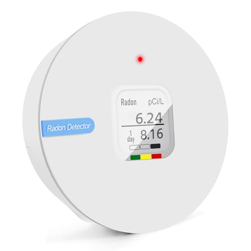 Radon Detector E-Ink Screen Alpha Spectrometer Sensor 2-Year Battery Life Wall Mounted & Free Standing PCi/L & Bq/m Units Switchable Hello Radon C for Home Office Workplace