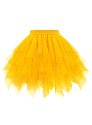 Girstunm Mini Tüllrock Damen Hoch Taille Unregelmäßiger tüllrock Karneval Kostüm Unterrock Gold XX-Large