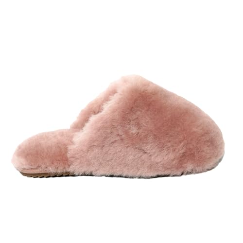 Womens Natural Sheepskin Fur Warm Slipper Comfy Slip on House Slippers Indoor Outdoor Scuff Slipper2