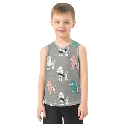 J JOYSAY Cartoon Poodle Dog Gray Boys Tank Top Sleeveless Muscle Shirts Quick Dry Active Workout Sport Kids T-Shirts 3-15T2
