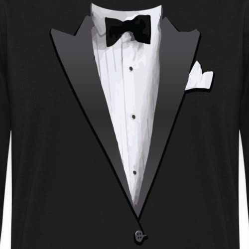 Spreadshirt Tuxedo Jacket Costume Bow Tie Men's Long Sleeve T-Shirt by Next Level, XL, Black image 4