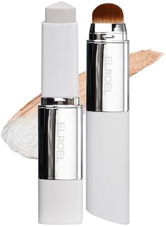 ELROEL Blanc Cover Cream Stick V White - Korean Color-Changing Foundation Stick with Volufiline - Medium to Full Coverage Dewy Finish Base Makeup - Dual-Ended with Detachable Brush (202 Natural)