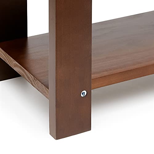 Image of Amazon Basics Sturdy Solid Pine Wood Entryway Bench with Shoe Storage Organizer Rack, Espresso, 10.4 inchD x 27.56 inchW x 17.72 inchH