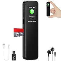 Ainiv 64GB Digitales Diktiergerät, Tragbares Aufnahmegerät mit HD-Audio, Wiedergabe mit DSP-Rauschunterdrückung und One-Touch-Aufnahme für Unterricht, Meetings, Interviews, Vorlesungen（Schwarz）